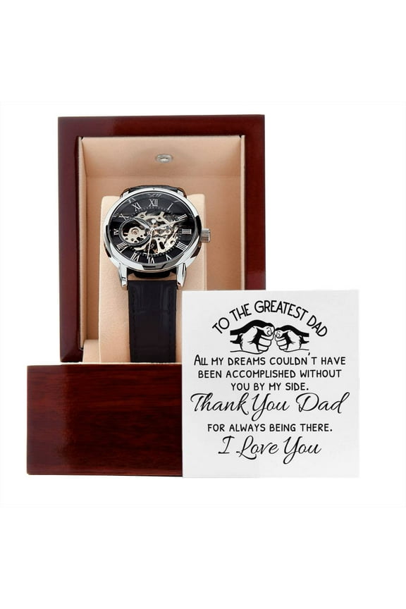 Wrist Watch for Dad, Father's Day Gift from Daughter, Gift From Son, Dad Birthday Gift Watch with Message Card - Men's Openwork Watch - Mahogany Gift Box