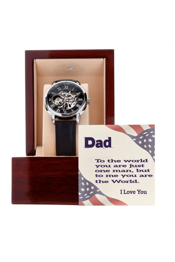 Wrist Watch for Dad, Father's Day Gift from Daughter, Gift From Son, Dad Birthday Gift Watch with Message Card - Men's Openwork Watch - Mahogany Gift Box