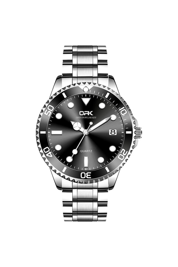 Wrist Watch for Men, Fashion Designed Analog Quartz Men's Watch with Calenda Display, Glow in The Dark Classic Gent's Watch with Stainless Steel Strap - Black