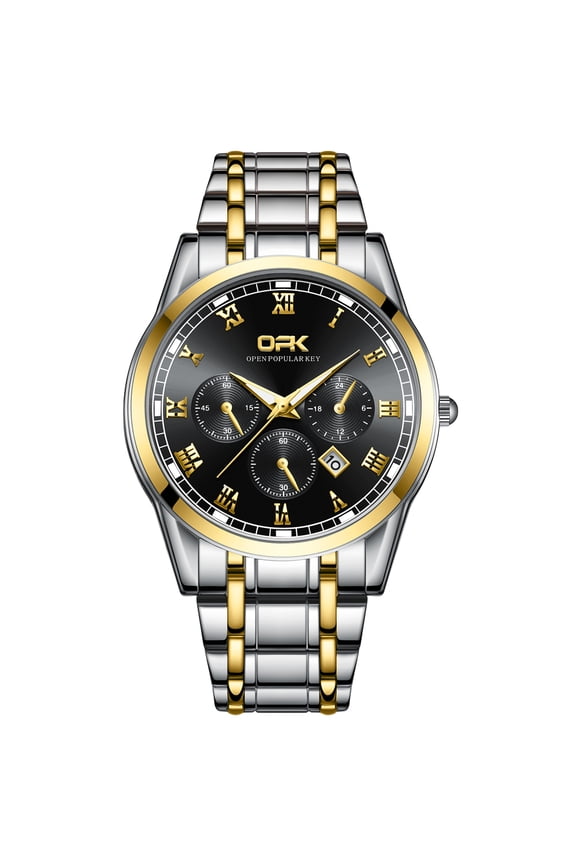 Wrist Watch for Men, Fashion Designed Analog Quartz Men's Watch with Calenda Display, Glow in The Dark Classic Gent's Watch with Stainless Steel Strap  - Black