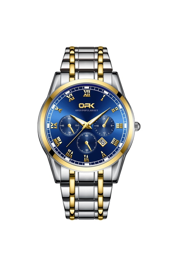 Wrist Watch for Men, Fashion Designed Analog Quartz Men's Watch with Calenda Display, Glow in The Dark Classic Gent's Watch with Stainless Steel Strap - Blue