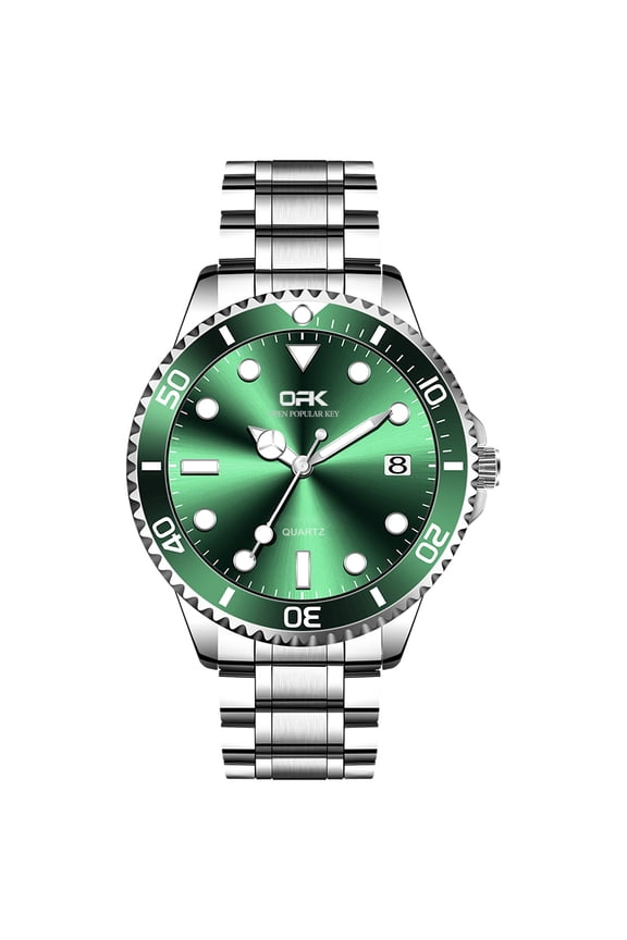 Wrist Watch for Men, Fashion Designed Analog Quartz Men's Watch with Calenda Display, Glow in The Dark Classic Gent's Watch with Stainless Steel Strap - Green