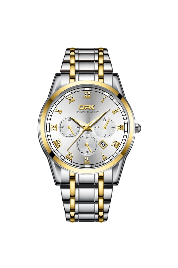 Wrist Watch for Men, Fashion Designed Analog Quartz Men's Watch with Calenda Display, Glow in The Dark Classic Gent's Watch with Stainless Steel Strap - Silver