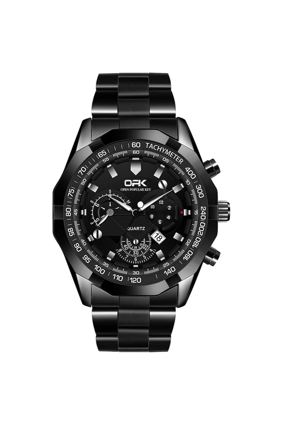 Wrist Watch for Men, Fashion Designed Analog Quartz Men's Watch with Calenda Display, Glow in The Dark Gent's Elegant Watch with Stainless Steel Strap - Black