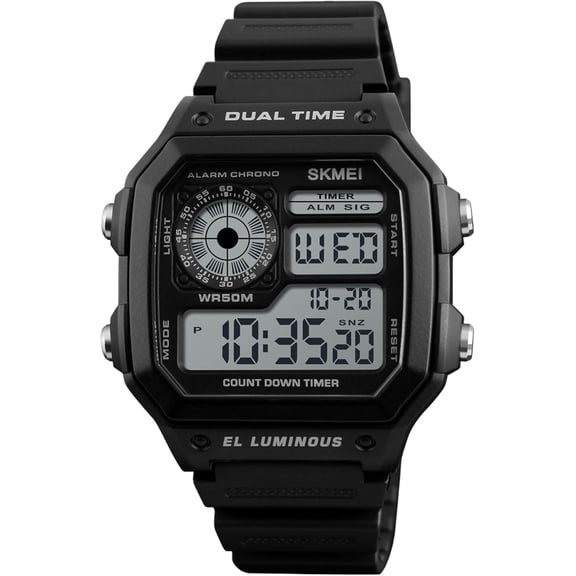 Wrist Watch for Men, Digital Sports Waterproof Watch with Dual Time Chronograph Countdown Alarm Backlight