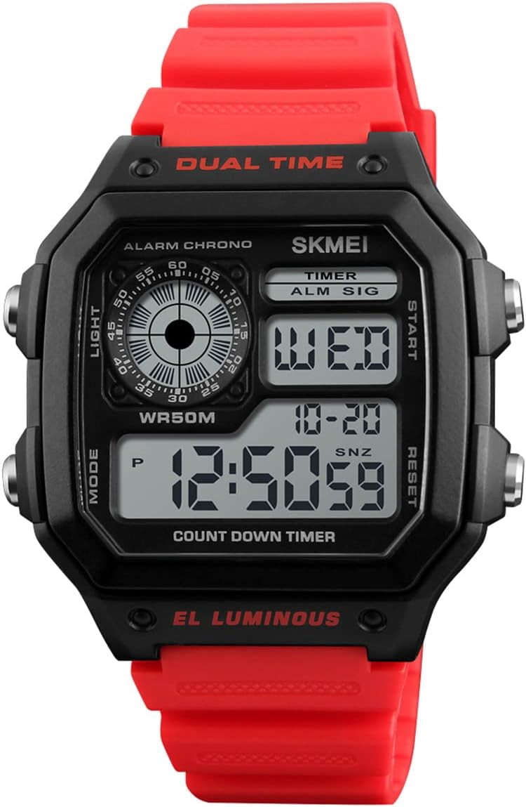 Wrist Watch for Men, Digital Sports Waterproof Watch with Dual Time Chronograph Countdown Alarm Backlight