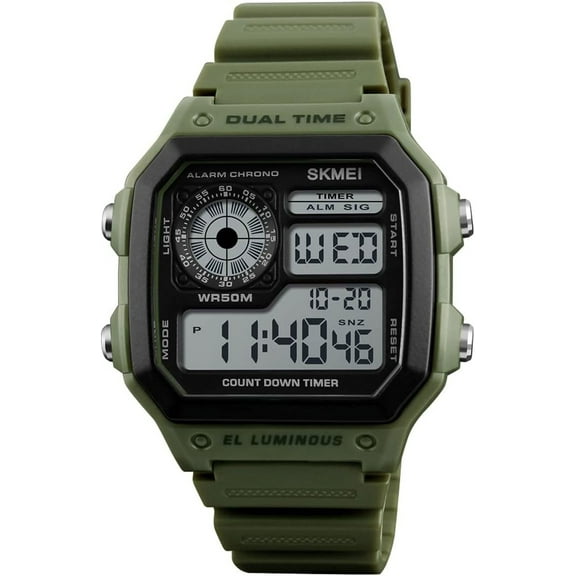 Wrist Watch for Men, Digital Sports Waterproof Watch with Dual Time Chronograph Countdown Alarm Backlight