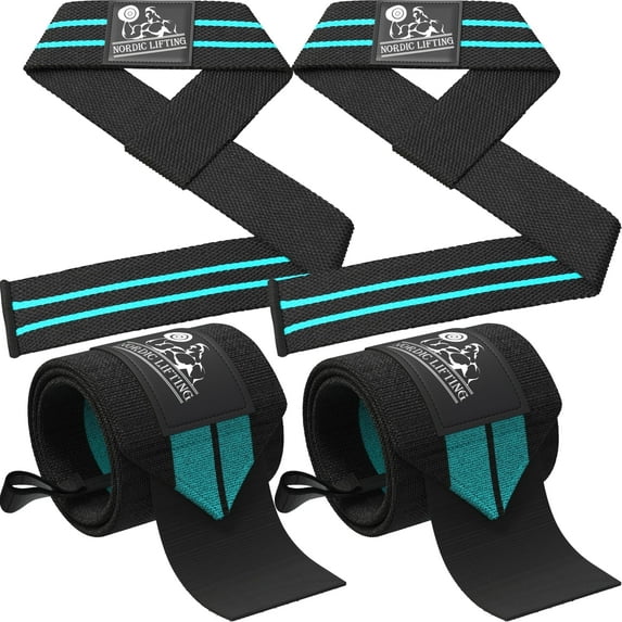 Nordic Lifting 18in Wrist Wraps and 24in Lifting Straps Set - Aqua