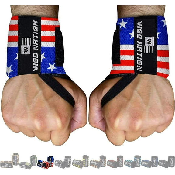 Wrist Wraps & Straps for Gym & Weightlifting (18 inch) - Essential Weight Lifting Wrist Wraps & Gym Wrist Straps Support for Optimal Powerlifting Performance For Women & Men - Flag