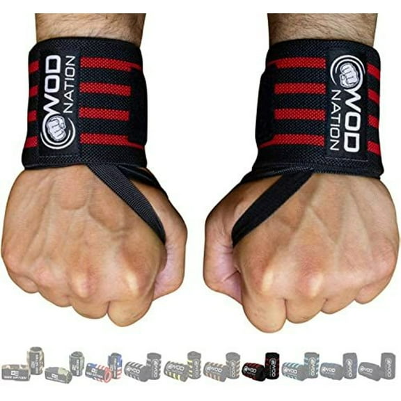 Wrist Wraps & Straps for Gym & Weightlifting (18 inch) - Essential Weight Lifting Wrist Wraps & Gym Wrist Straps Support for Optimal Powerlifting Performance For Women & Men - Black/Red