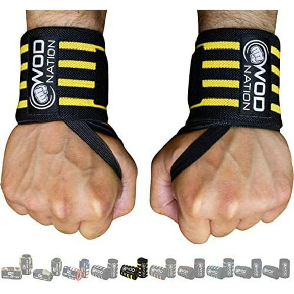 Wrist Wraps & Straps for Gym & Weightlifting (24 inch) - Essential Weight Lifting Wrist Wraps & Gym Wrist Straps Support for Optimal Powerlifting Performance For Women & Men - Black/Yellow