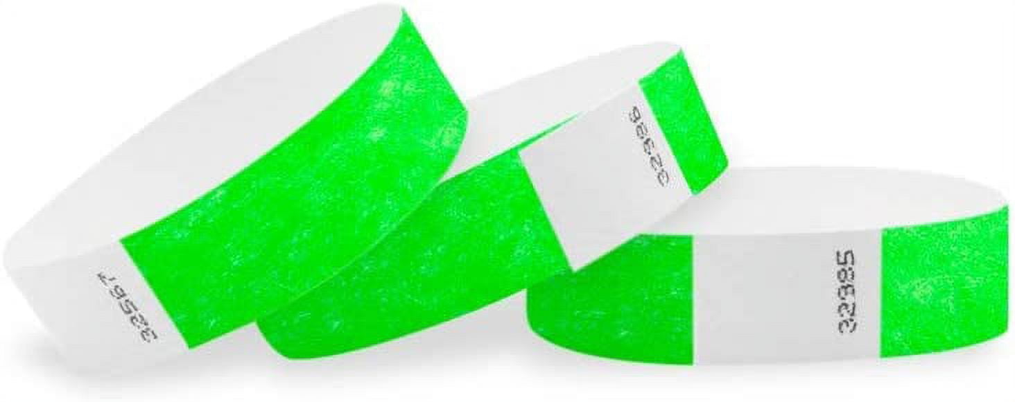 WristCo 500 Pack Neon Green Tyvek Wristbands - Waterproof 