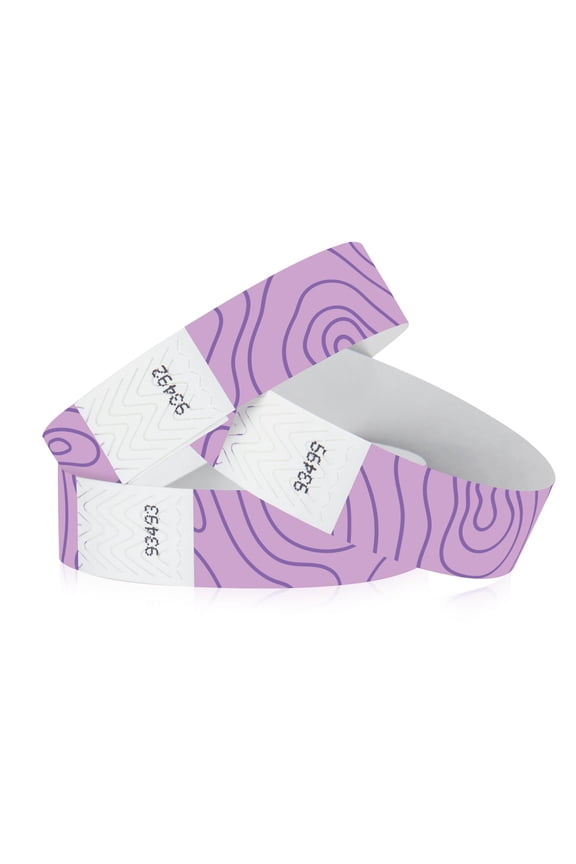 500 Tyvek WristCo Wristbands for Events | Purple Topographic + | Water-proof Tamper-Proof Designs Prevents Reuse Premium Grade Bracelet for Hospitals & Medical ID, Party, VIP Identification, USA