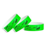 WristCo - Friday Neon Green Tyvek Wristbands for Events - 500 Count ¾” x 10” - Waterproof Recyclable Comfortable Tear Resistant Paper Bracelets Wrist Bands for Concerts Festivals Admission Party