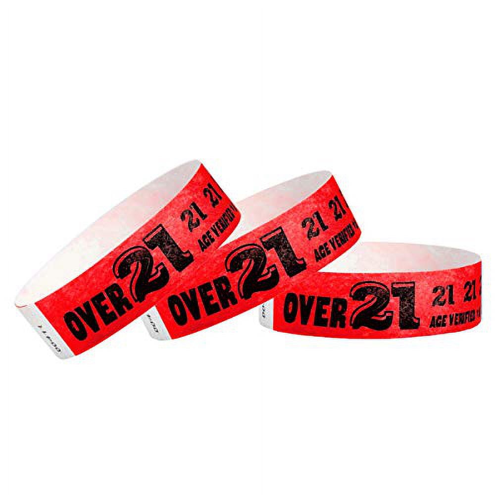 WristCo Over 21 Neon Red Tyvek Wristbands for Events - 200 Count Â¾â€ x ...