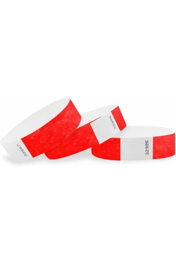 Waterproof Paper Event Wristbands Pieces, Neon Red, 500 per Pack