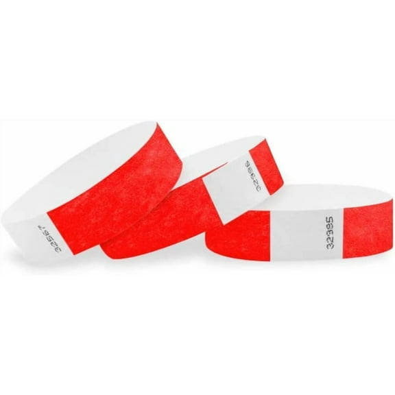 WristCo Waterproof Paper Event Wristbands Pieces, Neon Red, 500 per Pack