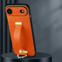 Wristband Case for iPhone 17 Air, Premium PU Leather Slim Lightweight Shockproof Protection Phone Cover Case with Secure Finger Ring Wrist Strap for iPhone 17 Air, Orange