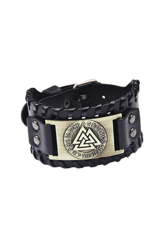 Wristband Odin Triangle Mens Rune Triangle Letter Leather Bronze