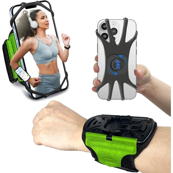 Wristband Phone Holder for Running,360 Rotatable & Upgrade Anti-Drop Suitable for Mobile PhonesFits All 4-6.5 Inch, scanners, Portable Computers, and PDAs(Green)