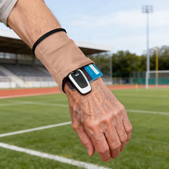 Wristband Wallet Outdoor Wristband With Keycard Pocket And Zipper Wallet Storage Ankle Strap Sports Wrist Support Fashionable For Fitness And Travel(Brown-10X6cm)