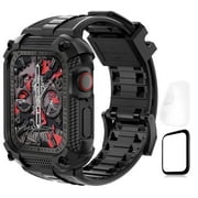 Wristitani Apple Watch Band, iWatch Bands for Men, TPU Sport Strap with Full Coverage Screen Protector and Shockproof Rugged Case 40mm 41mm 44mm 45mm 49mm for iWatch Series Black 44mm