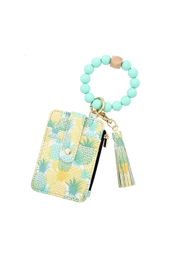 Wristlet Bracelet Keychain Wallet Credit Card Holders Beaded Keyring Purses