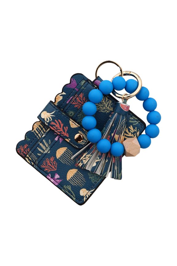 Wristlet Keychain Wallet Credit Card Holder Keyring Keychain Thin Purse Bangle Tassels Key Rings for Women Girls Gift
