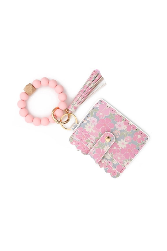 Wristlet Keychain Wallet Credit Card Holder Keyring Keychain Thin Purse Bangle Tassels Key Rings for Women Girls Gift