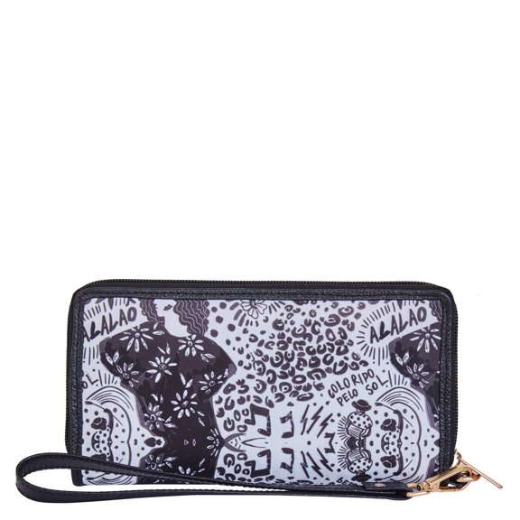 Sishka Women’s Hand Crafted Printed Nylon & Leather Wristlet Travel Wallet – Stylish Printed Organizer with Leather Trim for Ladies