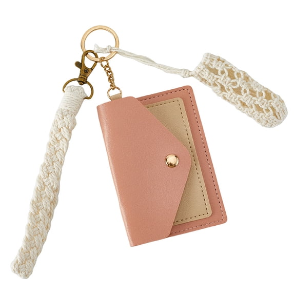 Wristlet Wallet Black Wristlet Keychain with PU Leather Card Sleeve Lipstick Holder