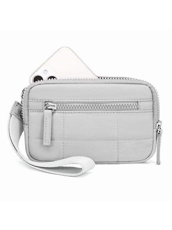 Wristlet Wallet Fits Phone, Women's Wristlet Wallet Nylon Quilted Strap With 3 Zipper Compartments Travel Card Holders, Nylon Quilted Wallets, for Women