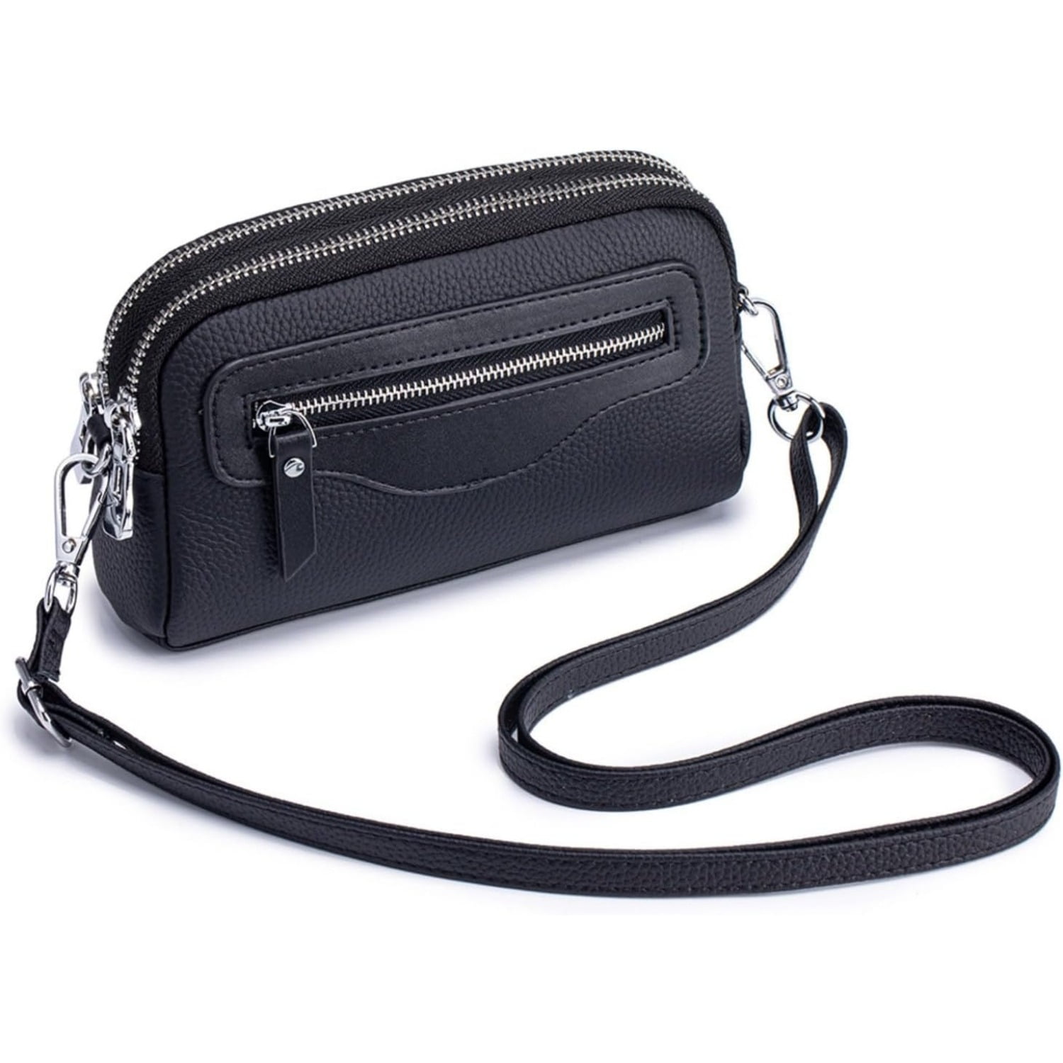 Wristlet Wallet for Unisex Genuine Small Crossbody Women Bags Double Zipper Pocket Cell Phone Pounch