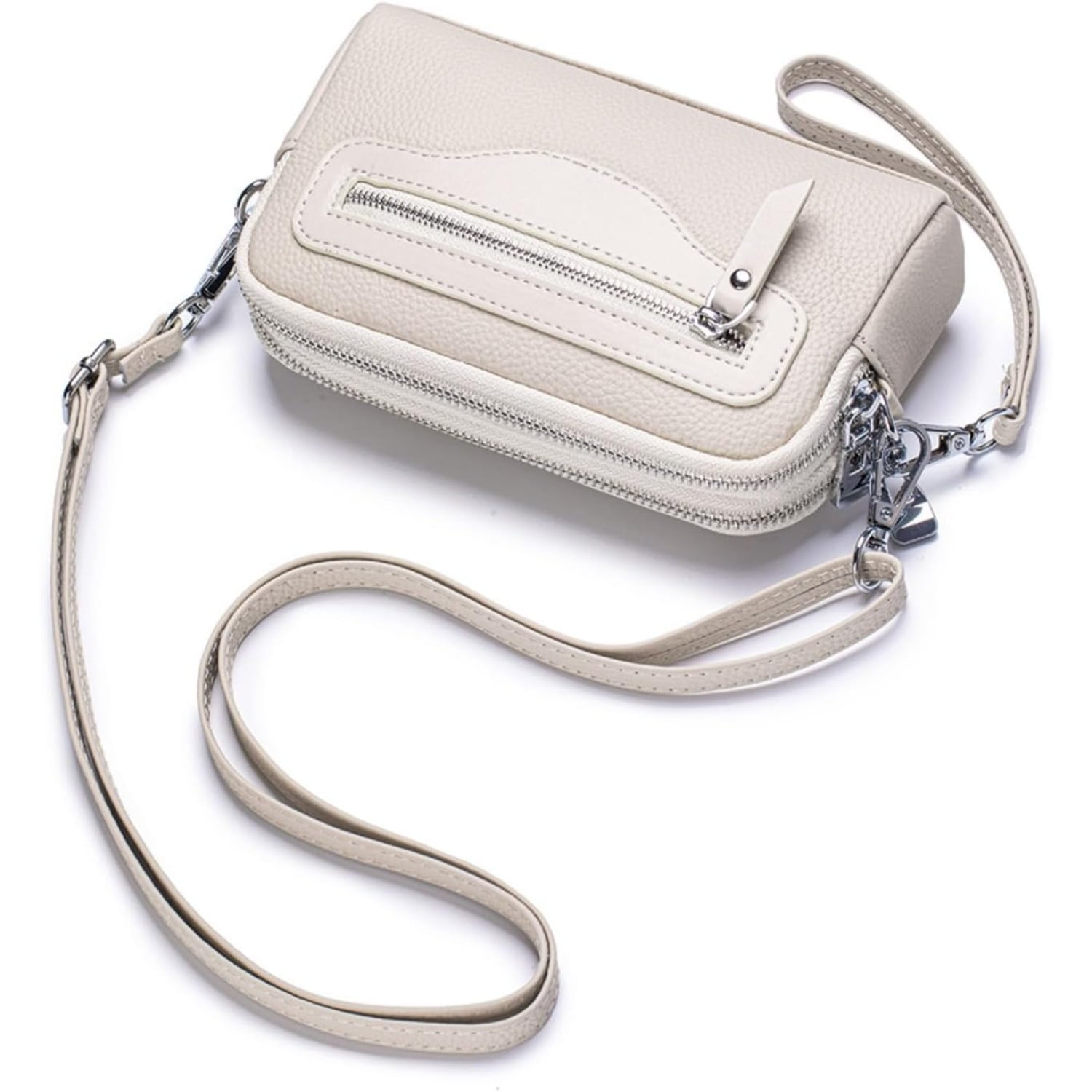 Wristlet Wallet for Unisex Genuine Small Crossbody Women Bags Double Zipper Pocket Cell Phone Pounch