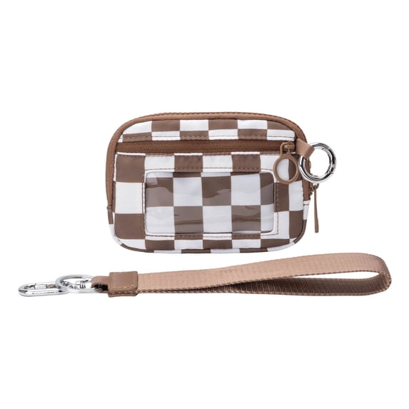 Wristlet Wallet for Women, Mini Zip Card Case with Clear ID Window Zipper Coin Purse, Lightweight Portable Keychain Wallet (Caramel)