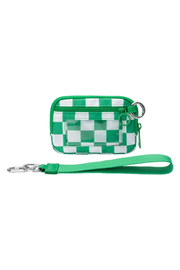 Wristlet Wallet for Women, Mini Zip Card Case with Clear ID Window Zipper Coin Purse, Lightweight Portable Keychain Wallet (Green)