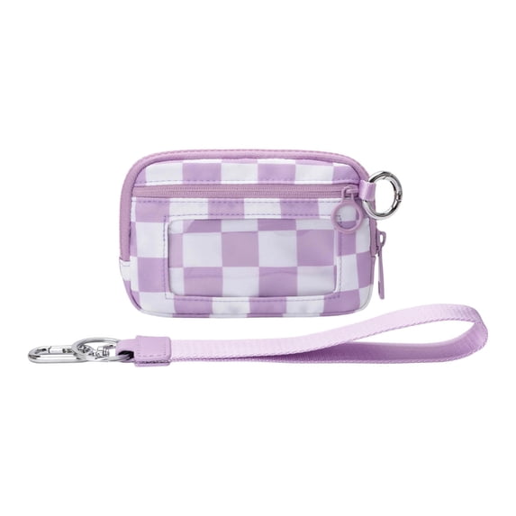 Wristlet Wallet for Women, Mini Zip Card Case with Clear ID Window Zipper Coin Purse, Lightweight Portable Keychain Wallet (Light Purple)