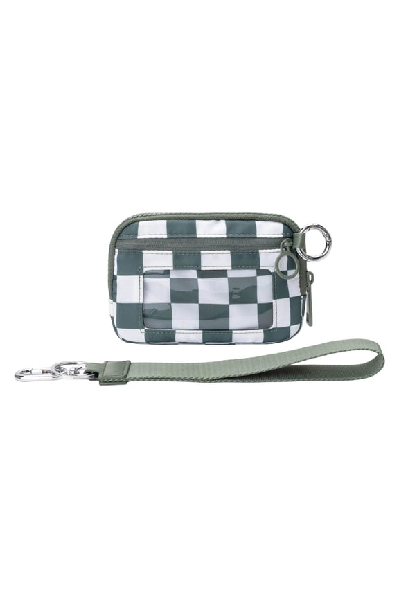 Wristlet Wallet for Women, Mini Zip Card Case with Clear ID Window Zipper Coin Purse, Lightweight Portable Keychain Wallet (Pea Green)