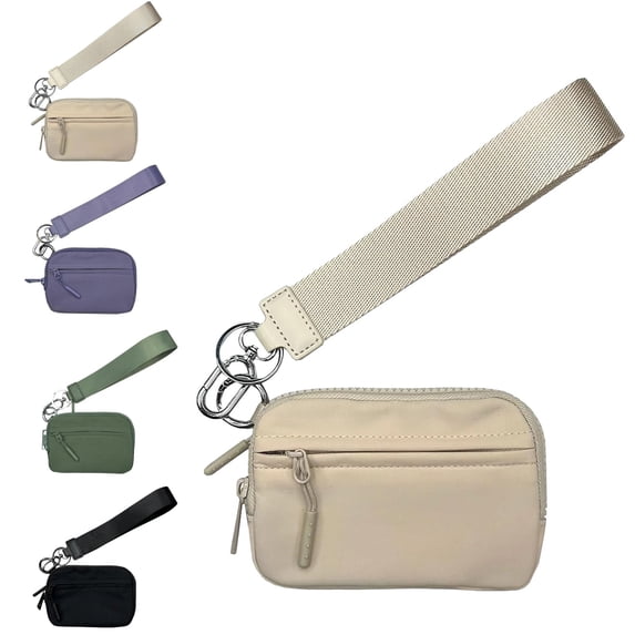 Wristlet Wallet for Women, Nylon Keychain Coin Purse Pouch Zippered Card Case With Id Window/Hand strap