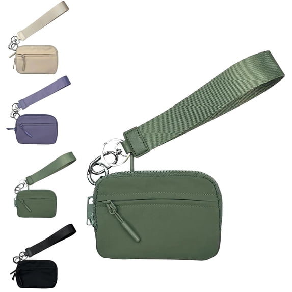 Wristlet Wallet for Women, Nylon Keychain Coin Purse Pouch Zippered Card Case With Id Window/Hand strap