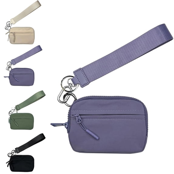 Wristlet Wallet for Women, Nylon Keychain Coin Purse Pouch Zippered Card Case With Id Window/Hand strap