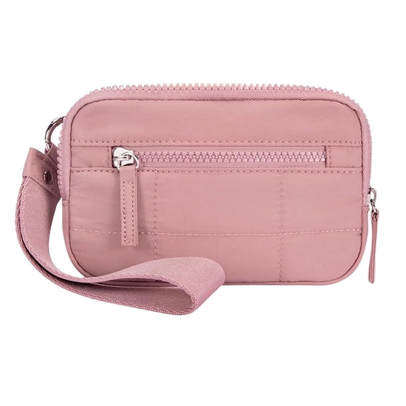 Wristlet Wallet for Women, Quilted Nylon Card Holder with 3 Zipper Compartments, Lightweight Cash and Card Organizer for Travel and Daily Use