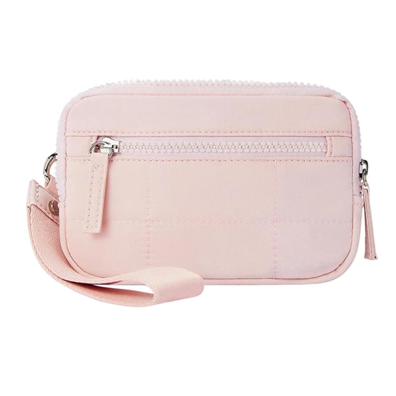 Wristlet Wallet for Women, Quilted Nylon Card Holder with 3 Zipper Compartments, Lightweight Cash and Card Organizer for Travel and Daily Use