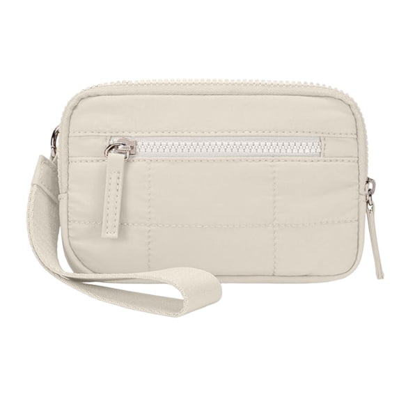 Wristlet Wallet for Women, Quilted Nylon Card Holder with 3 Zipper Compartments, Lightweight Cash and Card Organizer for Travel and Daily Use