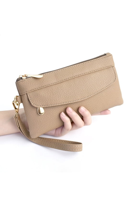 Wristlet Wallets for Women - Women's Wallet Long Clutch Purse with Wrist Strap, Leather Card Holder Organizer with Zipper Pocket, Large Capacity Handbag for Cash Phone, Fashion Accessory (Camel)