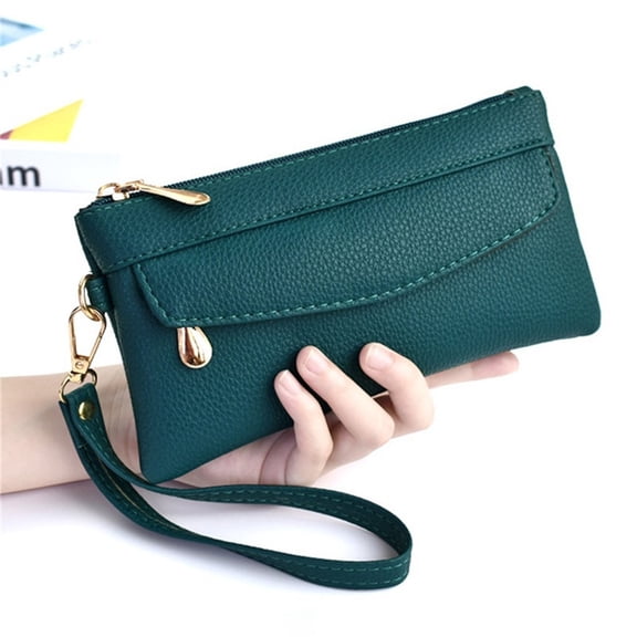 Wristlet Wallets for Women - Women's Wallet Long Clutch Purse with Wrist Strap, Leather Card Holder Organizer with Zipper Pocket, Large Capacity Handbag for Cash Phone, Fashion Accessory (Green)