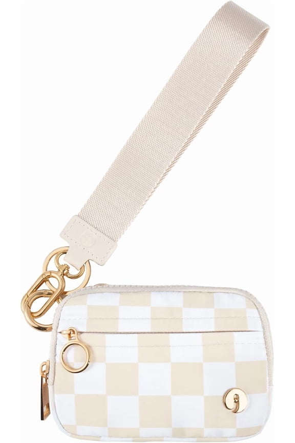 Wristlet  Wallets for Women  Blocking Credit Card Holder Small Zipper  Purse Change Pouch with ID Window and Detachable Wrist Strap Beige Checkered