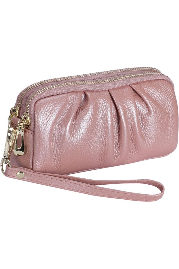 Wristlet Wallets for Women Genuine Leather Wristlet Purses Ladies Ruched Wristlet Clutch Wallet Purses