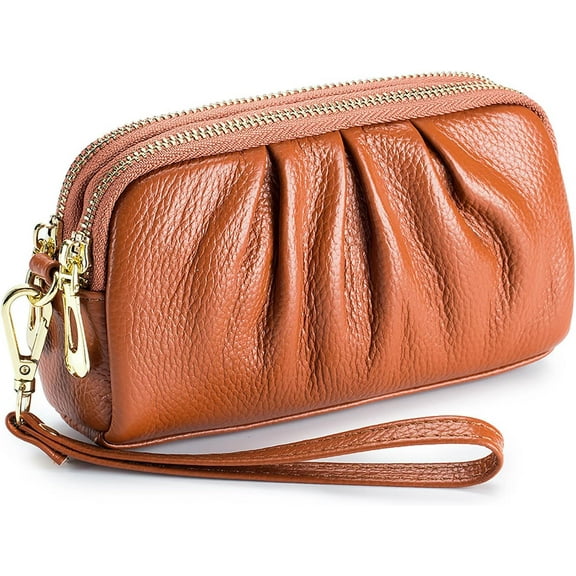 Wristlet Wallets for Women Genuine Leather Wristlet Purses Ladies Ruched Wristlet Clutch Wallet Purses