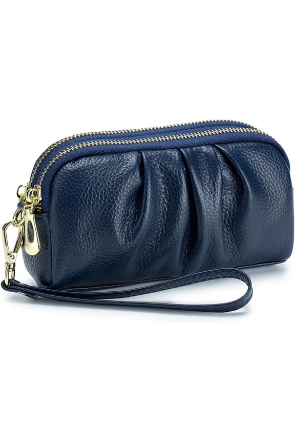 Wristlet Wallets for Women Genuine Leather Wristlet Purses Ladies Ruched Wristlet Clutch Wallet Purses